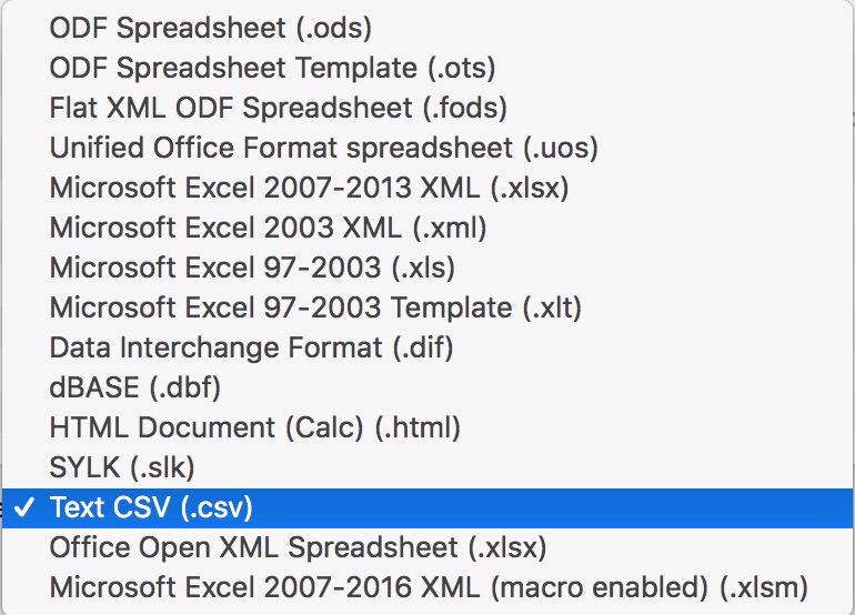 Saving a file as CSV in LibreOffice