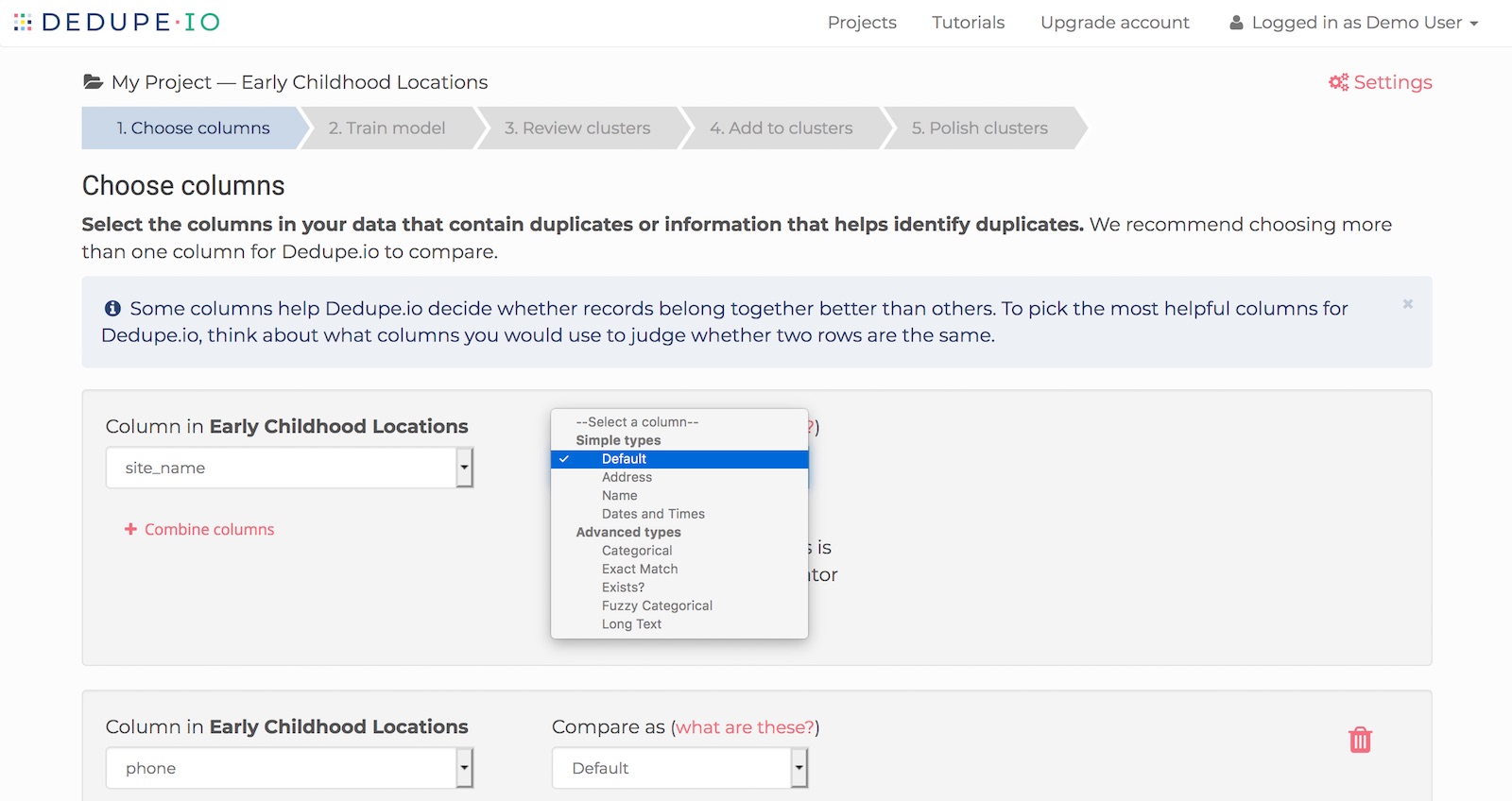 Using comparators on Dedupe.io