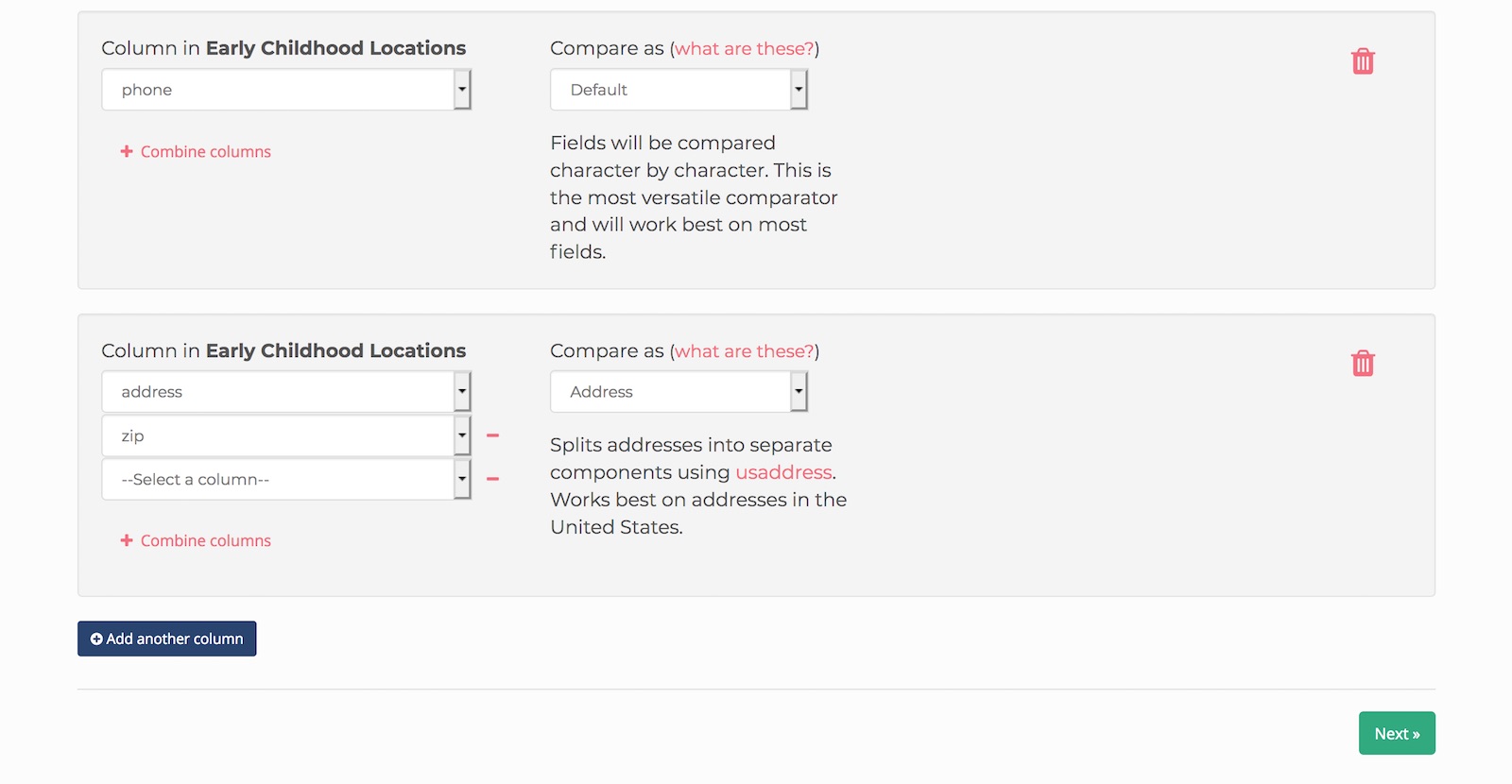 Combining fields on Dedupe.io