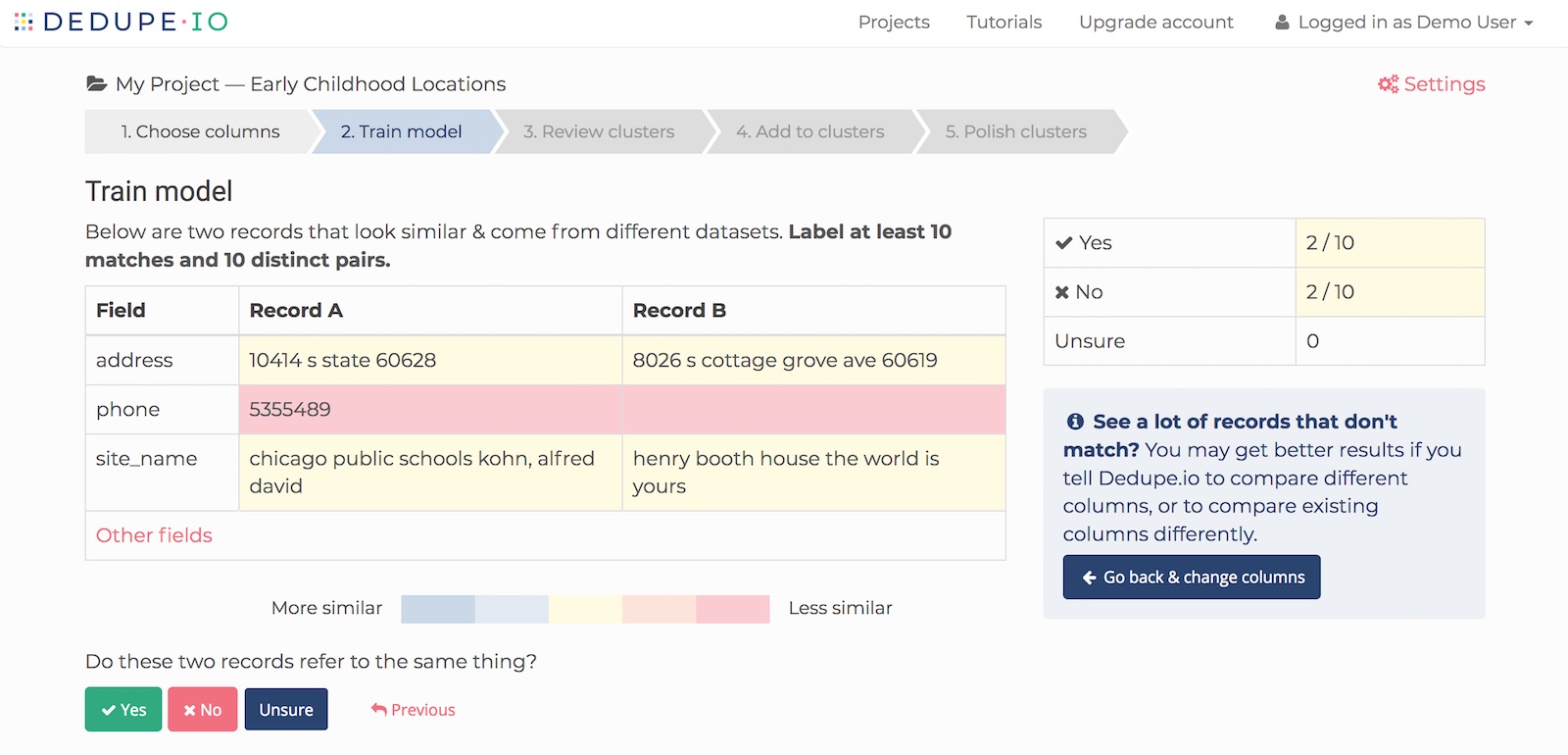 Distinct records on Dedupe.io