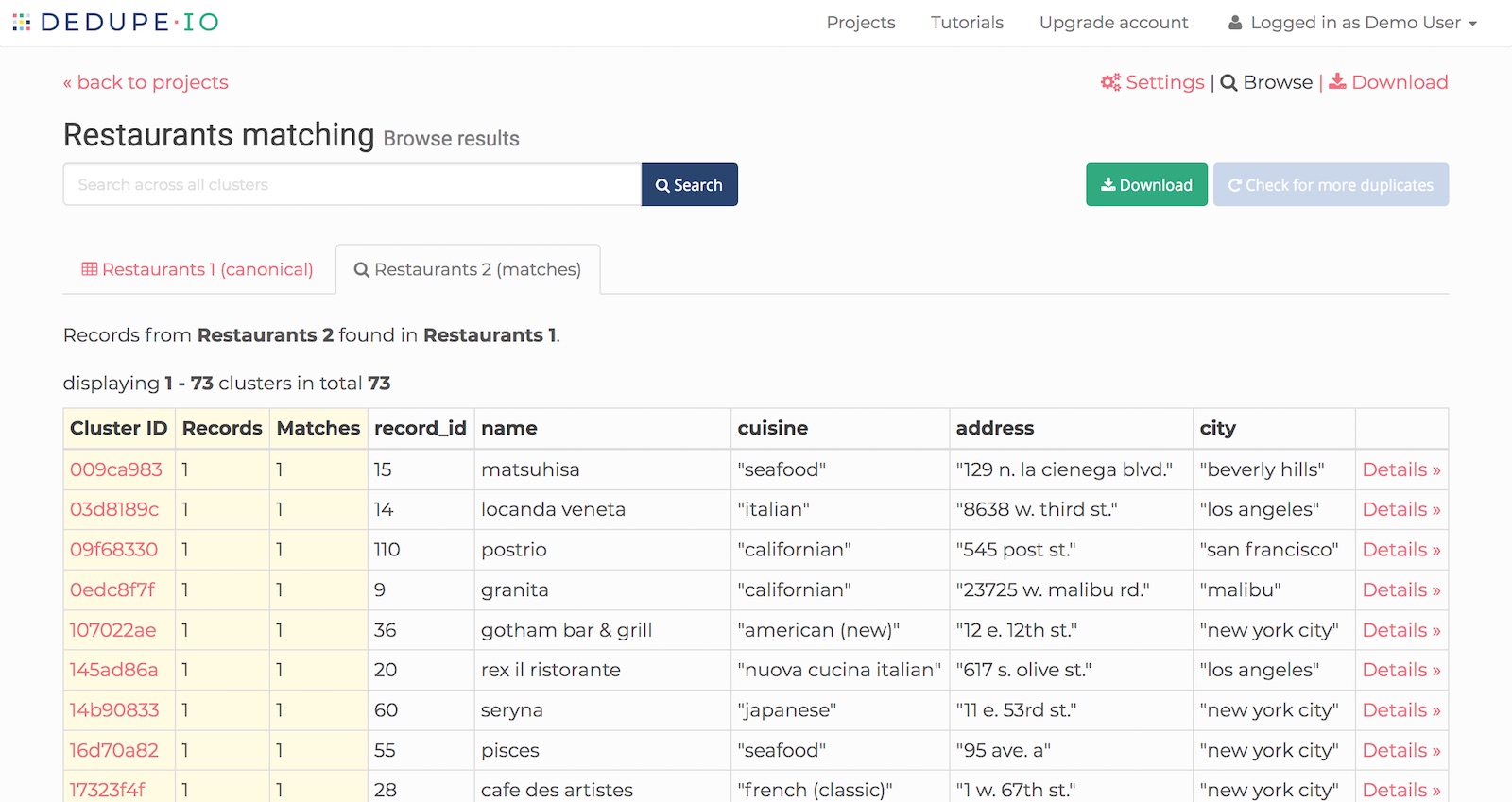 Find matches results